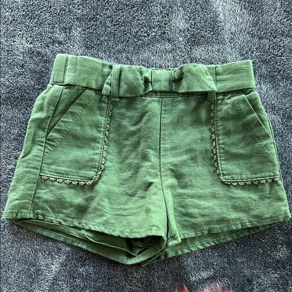 JAINE AND JACK | Kids | Green High-Waisted Linen Blend Shorts